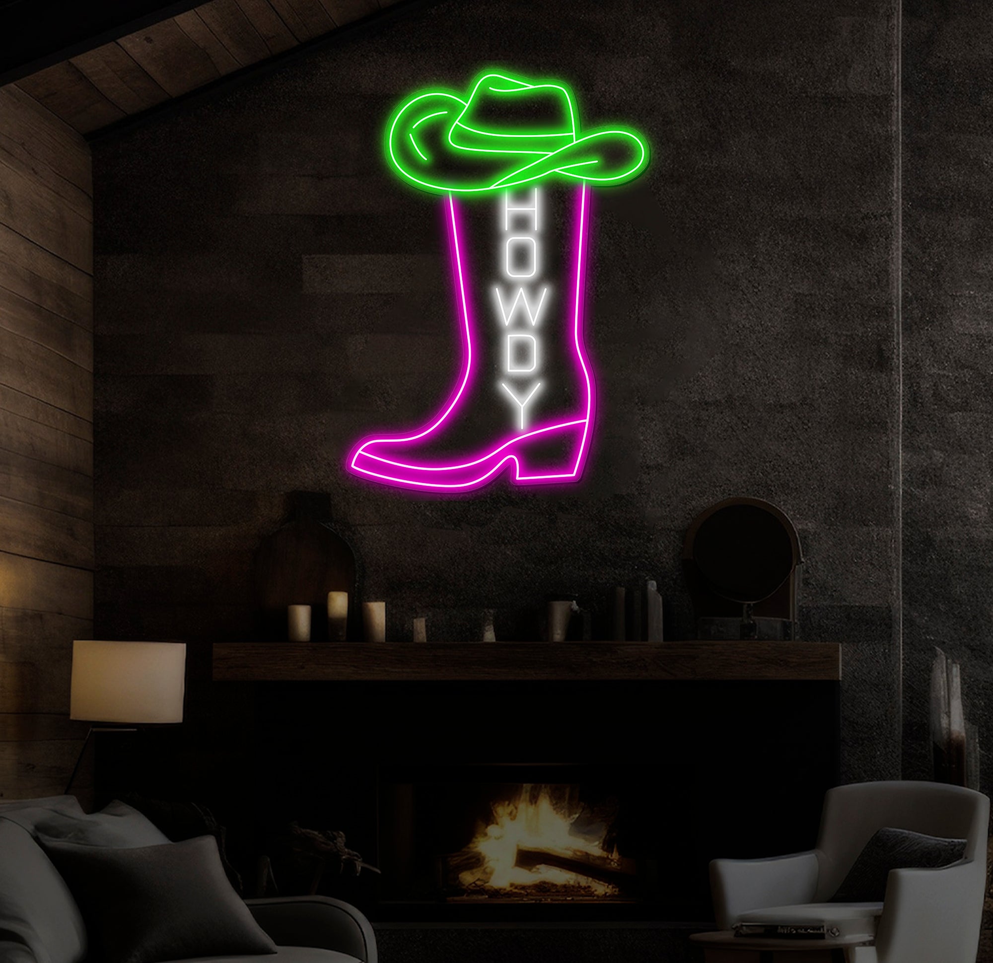 Western Cowboy Boot Neon Sign, Custom Howdy LED Light, Rustic Country Bar Wall Decor, Personalized Neon Art for Western Theme
