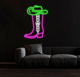 Western Cowboy Boot Neon Sign, Custom Howdy LED Light, Rustic Country Bar Wall Decor, Personalized Neon Art for Western Theme