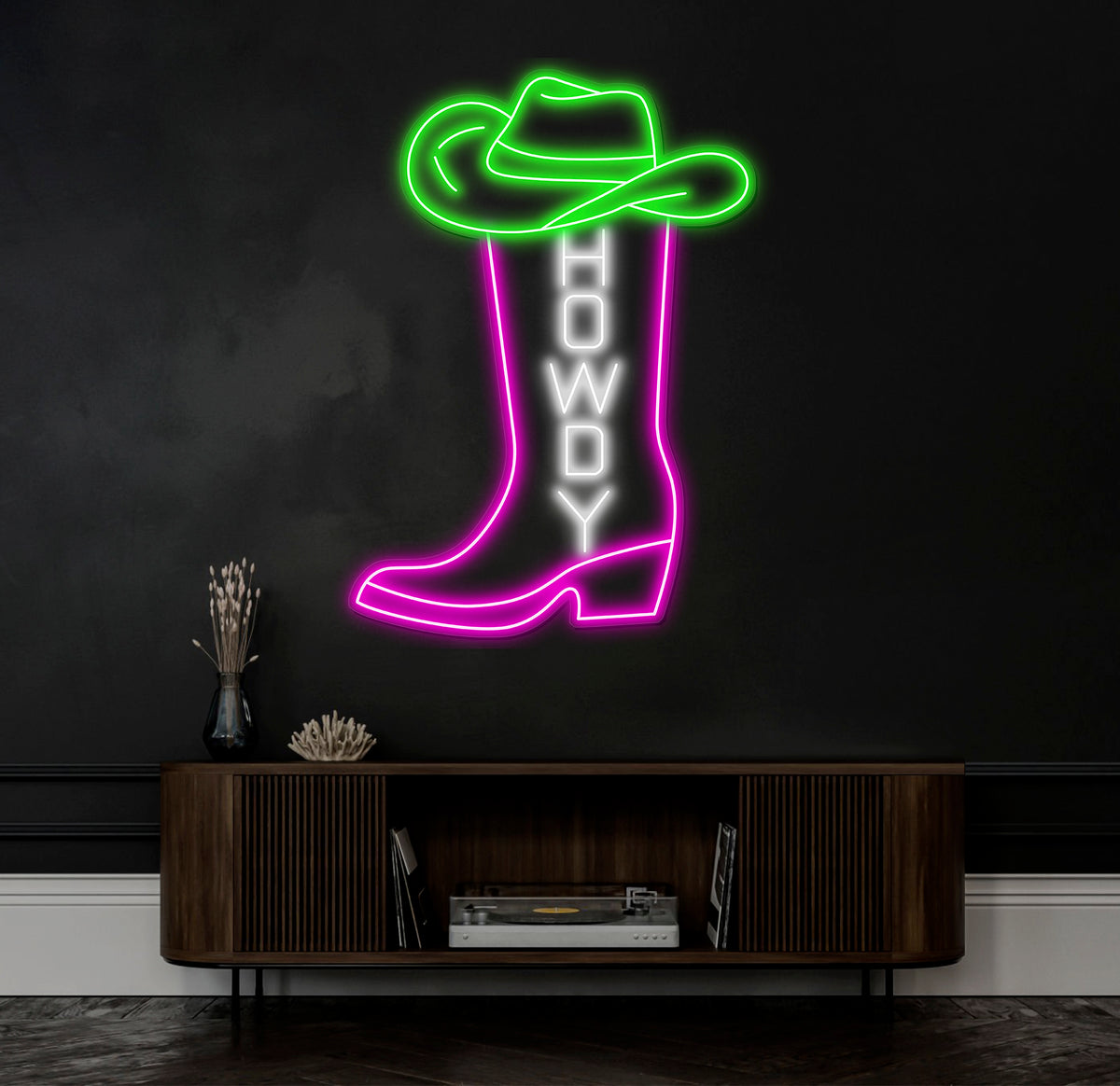 Western Cowboy Boot Neon Sign, Custom Howdy LED Light, Rustic Country Bar Wall Decor, Personalized Neon Art for Western Theme