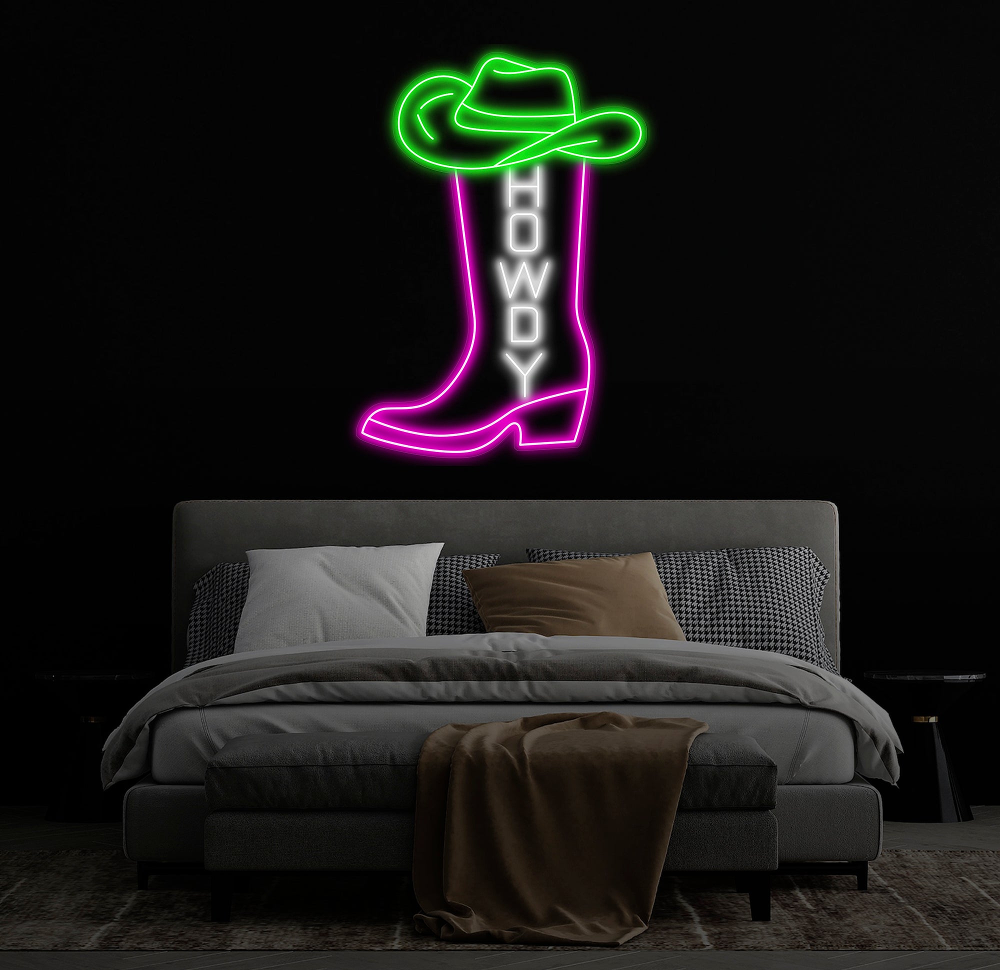 Western Cowboy Boot Neon Sign, Custom Howdy LED Light, Rustic Country Bar Wall Decor, Personalized Neon Art for Western Theme