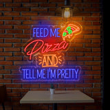 Pizza Neon Sign, Feed Me Pizza Led Sign, Restaurant Sign, Kitchen Neon Sign, Neon Sign Bedroom, Led Neon Sign, Neon Light Sign For Wall