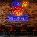 Pizza Neon Sign, Feed Me Pizza Led Sign, Restaurant Sign, Kitchen Neon Sign, Neon Sign Bedroom, Led Neon Sign, Neon Light Sign For Wall