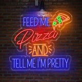 Pizza Neon Sign, Feed Me Pizza Led Sign, Restaurant Sign, Kitchen Neon Sign, Neon Sign Bedroom, Led Neon Sign, Neon Light Sign For Wall