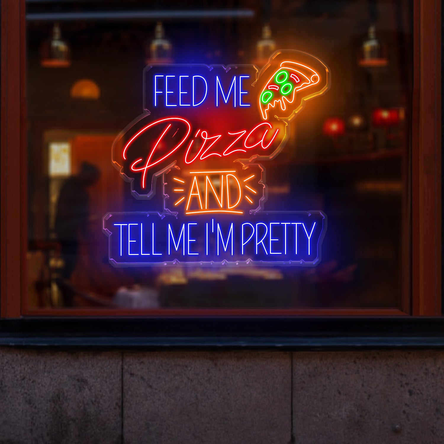 Pizza Neon Sign, Feed Me Pizza Led Sign, Restaurant Sign, Kitchen Neon Sign, Neon Sign Bedroom, Led Neon Sign, Neon Light Sign For Wall