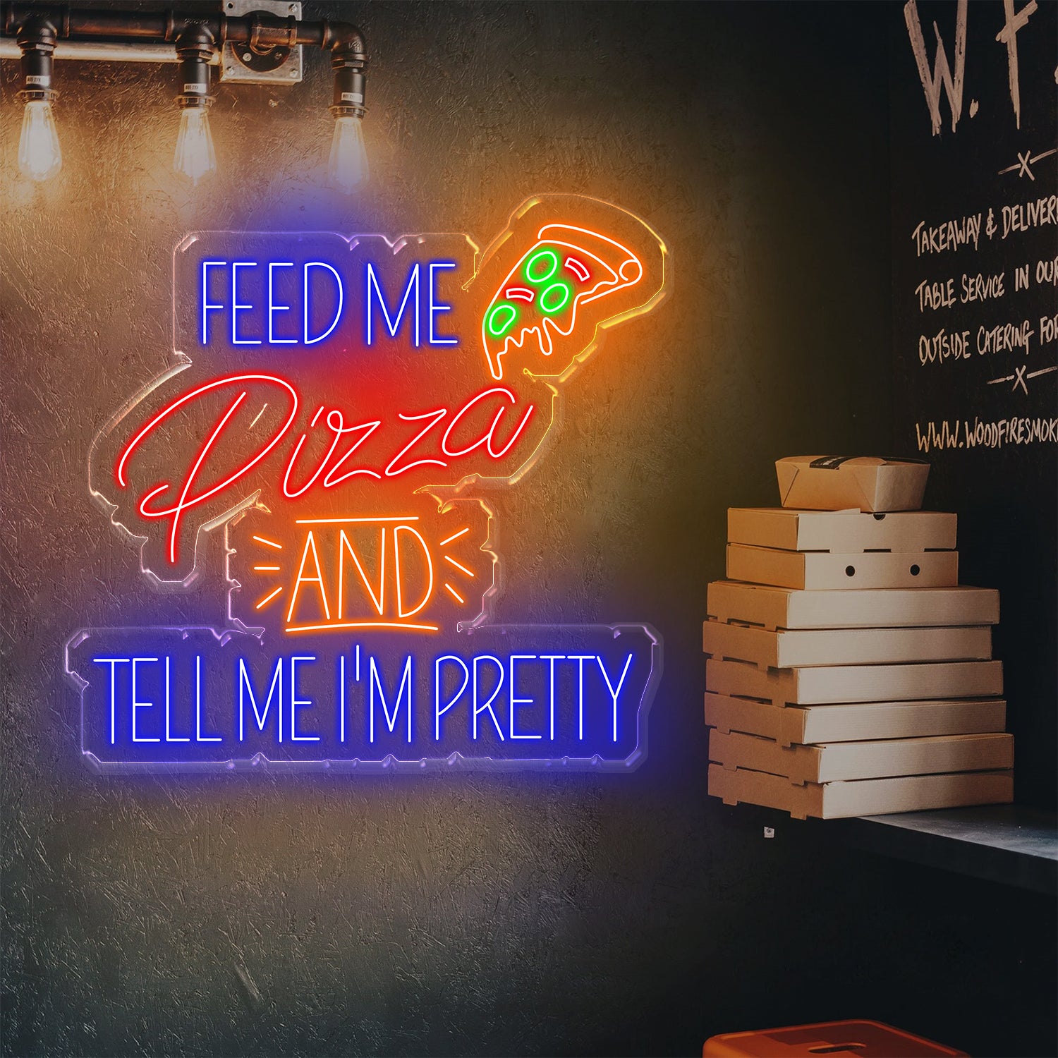 Pizza Neon Sign, Feed Me Pizza Led Sign, Restaurant Sign, Kitchen Neon Sign, Neon Sign Bedroom, Led Neon Sign, Neon Light Sign For Wall