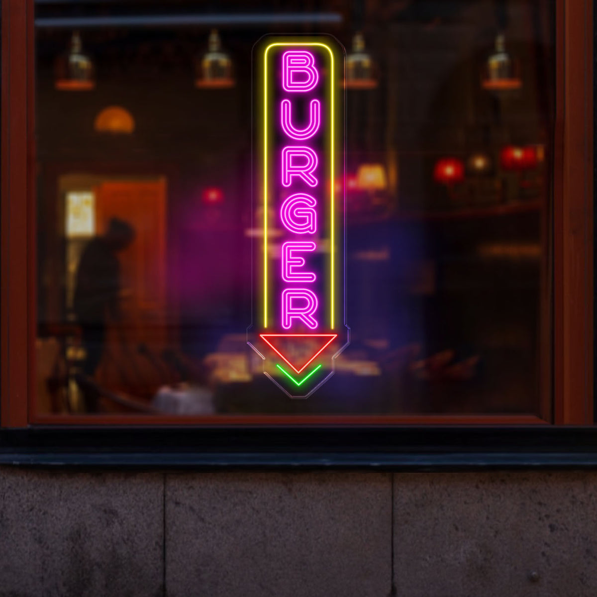 Burger Neon Sign, Custom LED Burger Restaurant Sign, Food & Drink Neon Light, Vertical Burger Shop LED Wall Art, Fast Food Neon Decor