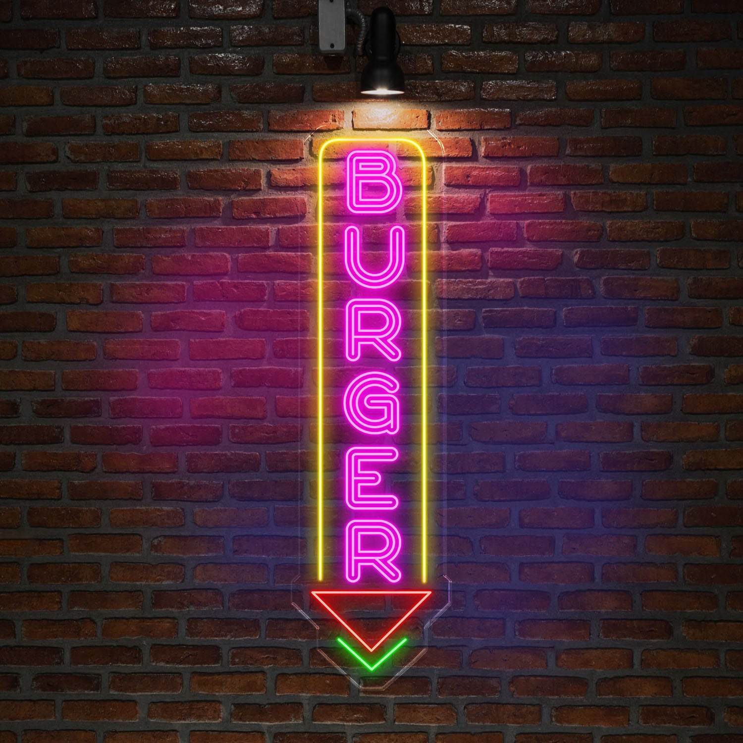 Burger Neon Sign, Custom LED Burger Restaurant Sign, Food & Drink Neon Light, Vertical Burger Shop LED Wall Art, Fast Food Neon Decor