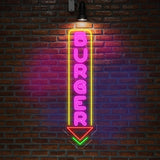 Burger Neon Sign, Custom LED Burger Restaurant Sign, Food & Drink Neon Light, Vertical Burger Shop LED Wall Art, Fast Food Neon Decor