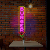 Burger Neon Sign, Custom LED Burger Restaurant Sign, Food & Drink Neon Light, Vertical Burger Shop LED Wall Art, Fast Food Neon Decor