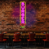 Burger Neon Sign, Custom LED Burger Restaurant Sign, Food & Drink Neon Light, Vertical Burger Shop LED Wall Art, Fast Food Neon Decor