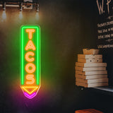 Custom Tacos Neon Sign, LED Tacos Shop Wall Decor, Vertical LED Light for Restaurant, Mexican Food Wall Art, Taco Bar Neon Light Sign