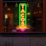 Custom Tacos Neon Sign, LED Tacos Shop Wall Decor, Vertical LED Light for Restaurant, Mexican Food Wall Art, Taco Bar Neon Light Sign