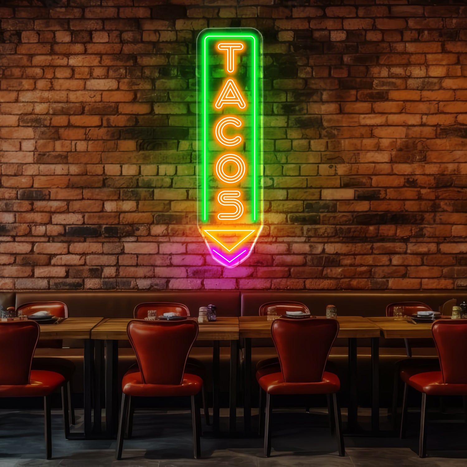 Custom Tacos Neon Sign, LED Tacos Shop Wall Decor, Vertical LED Light for Restaurant, Mexican Food Wall Art, Taco Bar Neon Light Sign