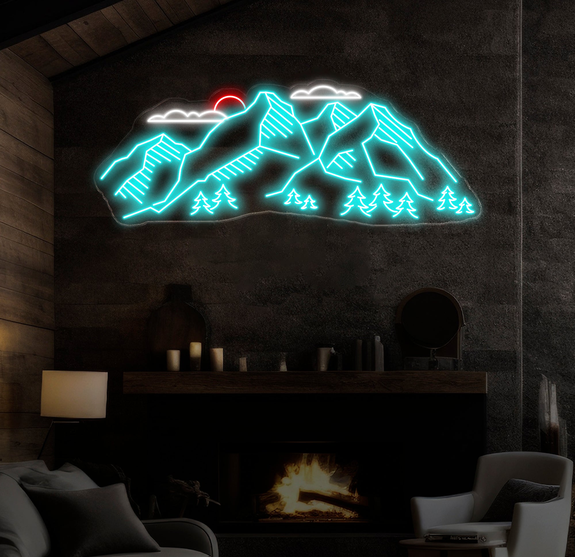 Mountain Landscape Neon Sign - Customizable Nature Wall Art For Outdoor Lovers, Perfect Decor For Adventure-Themed Rooms