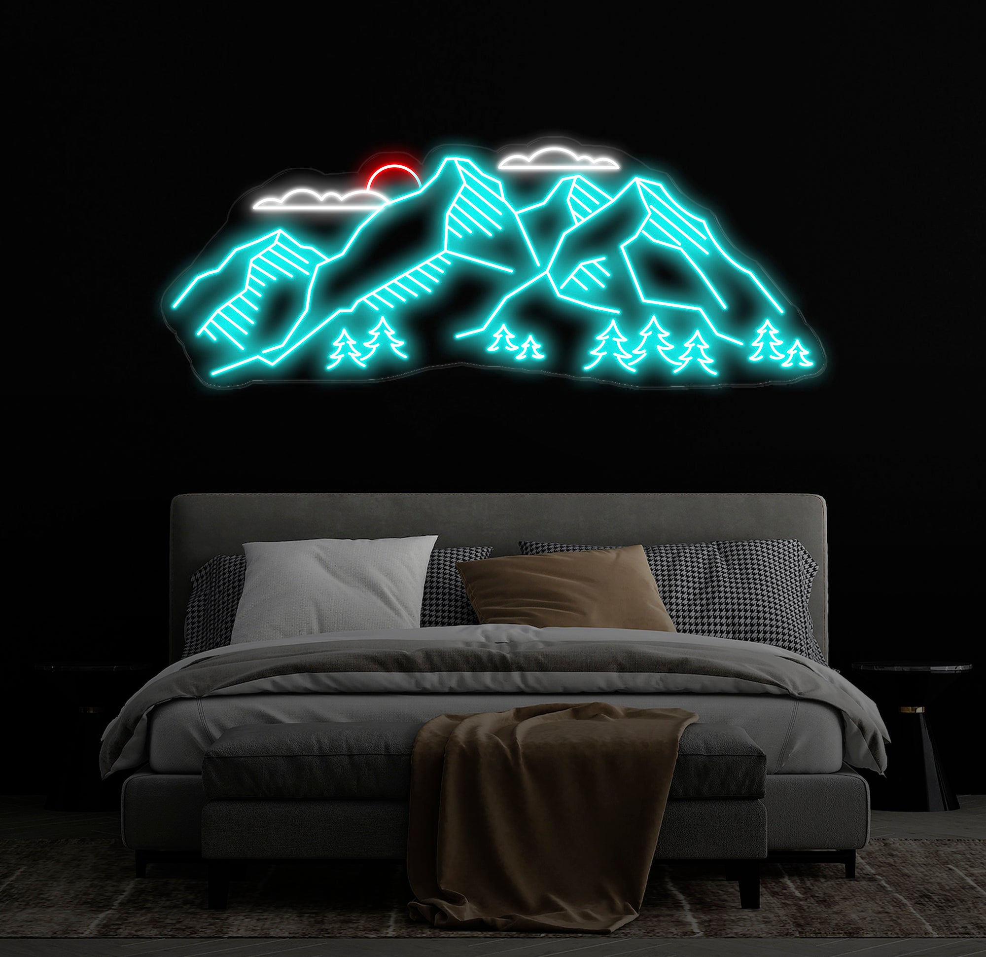 Mountain Landscape Neon Sign - Customizable Nature Wall Art For Outdoor Lovers, Perfect Decor For Adventure-Themed Rooms