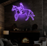 Equestrian Neon Sign, Girl Riding Horse LED Light, Custom Horse Rider Neon Wall Art, Jockey Rodeo Room Decor, Equestrian Sport LED Sign