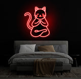 Meditating Cat Neon Sign, Custom Zen LED Wall Light, Yoga Cat Decor for Meditation Space, Peaceful Cat Neon Art for Home or Studio