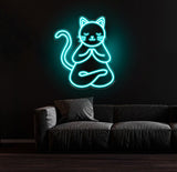 Meditating Cat Neon Sign, Custom Zen LED Wall Light, Yoga Cat Decor for Meditation Space, Peaceful Cat Neon Art for Home or Studio