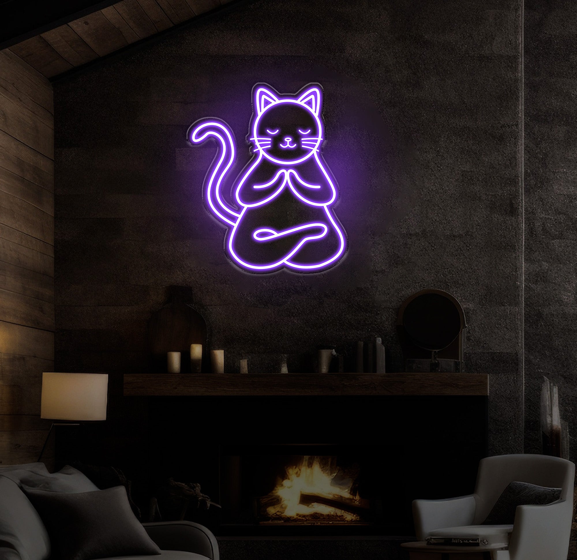 Meditating Cat Neon Sign, Custom Zen LED Wall Light, Yoga Cat Decor for Meditation Space, Peaceful Cat Neon Art for Home or Studio