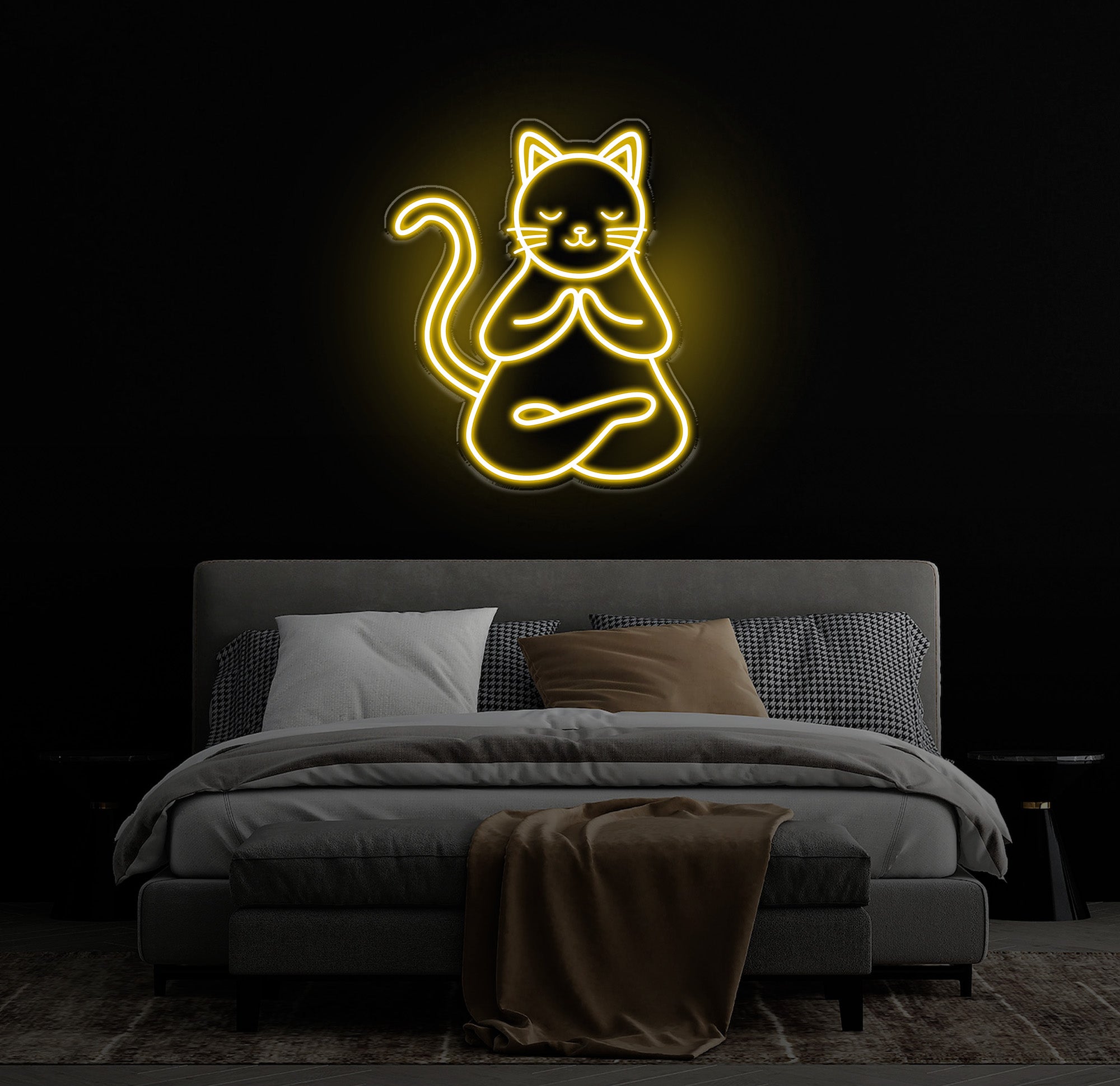 Meditating Cat Neon Sign, Custom Zen LED Wall Light, Yoga Cat Decor for Meditation Space, Peaceful Cat Neon Art for Home or Studio