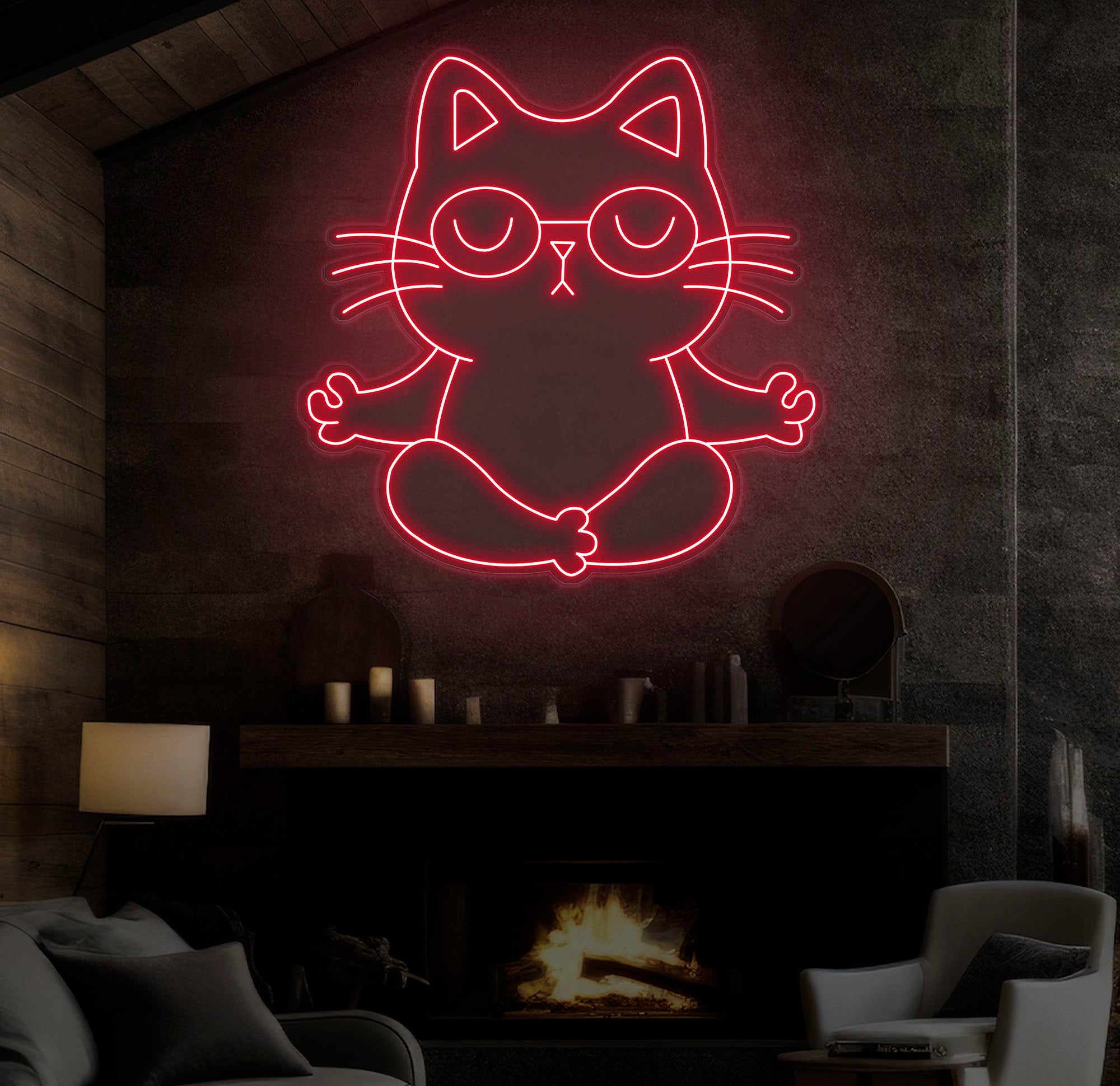 Zen Cat Neon Sign - Meditating Cat Custom Wall Light, Perfect for Yoga Studios, Home Decor, and Calming Spaces, Christmas Gifts