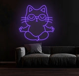 Zen Cat Neon Sign - Meditating Cat Custom Wall Light, Perfect for Yoga Studios, Home Decor, and Calming Spaces, Christmas Gifts