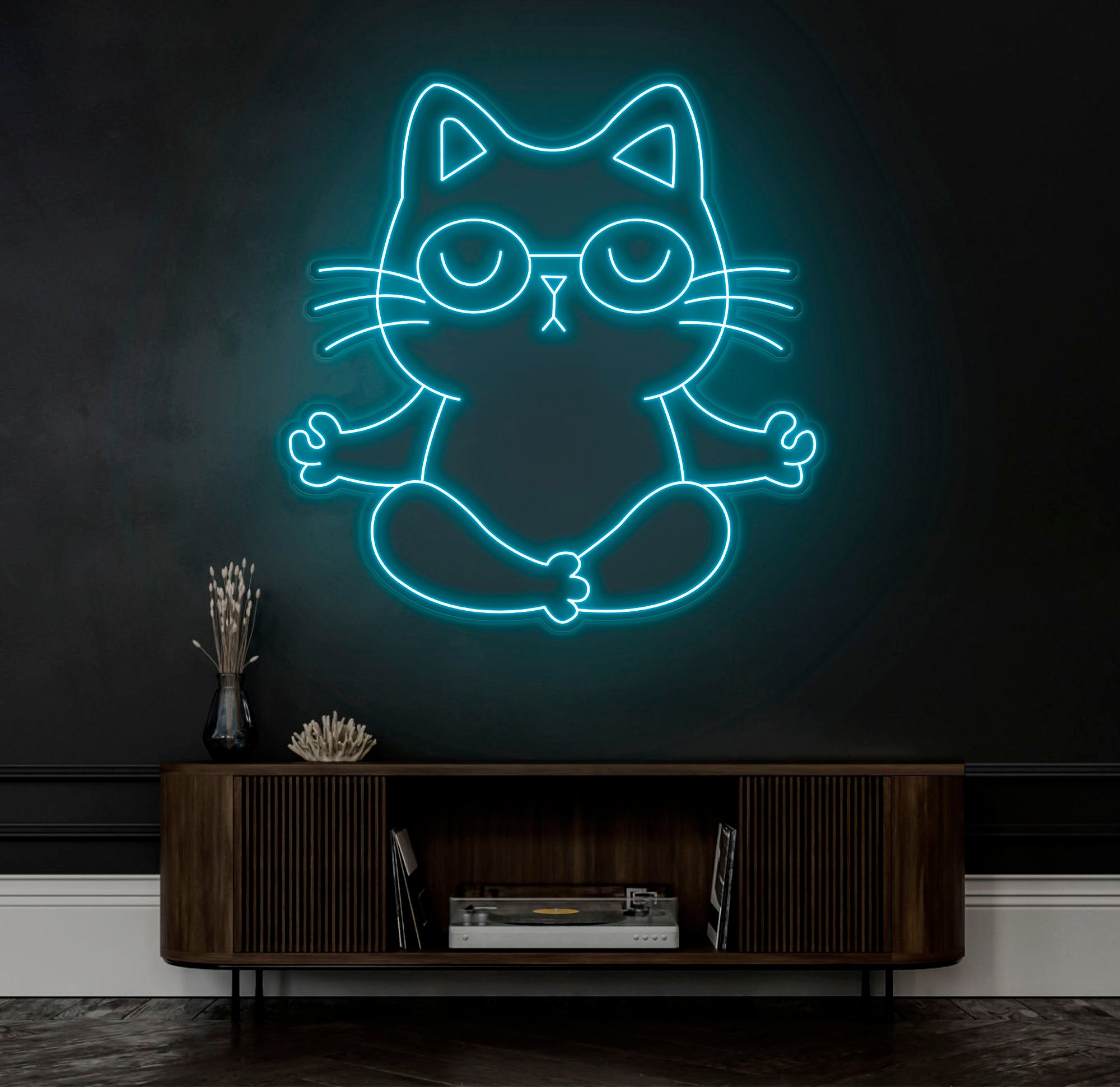 Zen Cat Neon Sign - Meditating Cat Custom Wall Light, Perfect for Yoga Studios, Home Decor, and Calming Spaces, Christmas Gifts