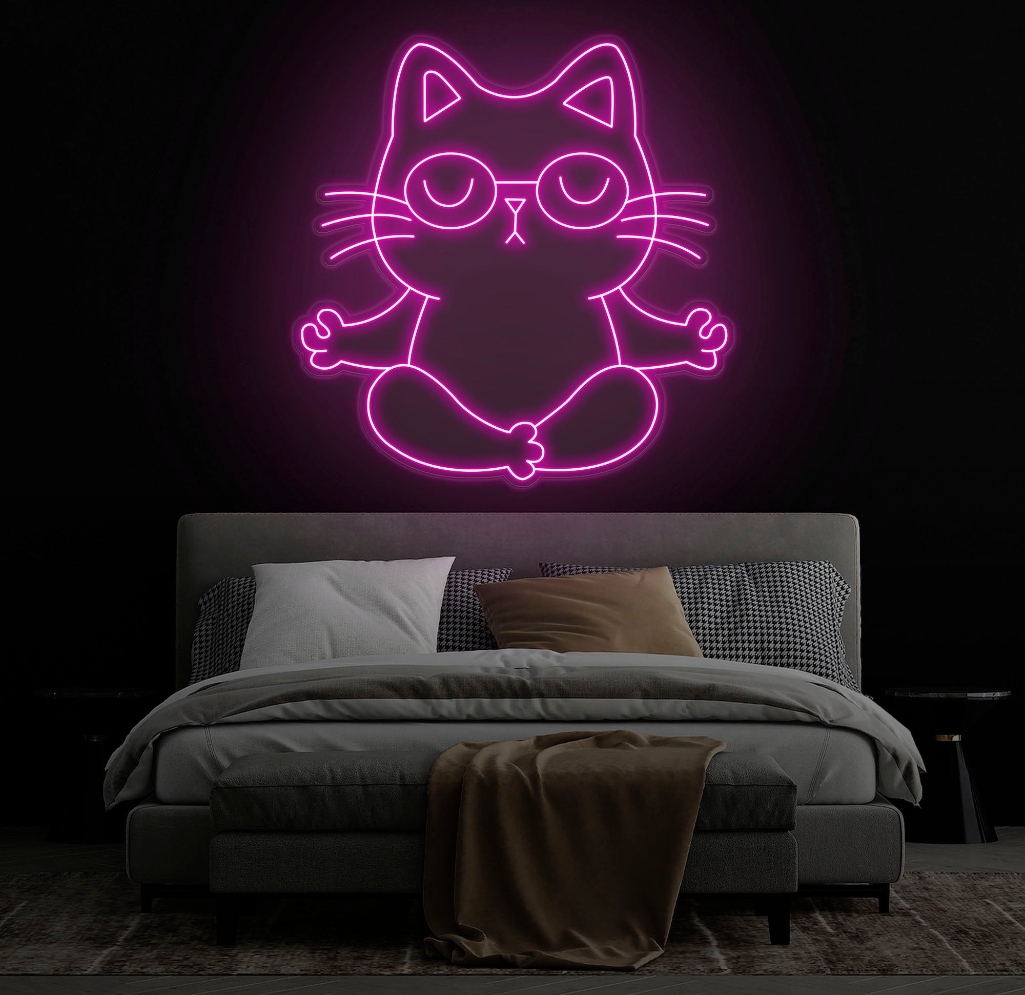 Zen Cat Neon Sign - Meditating Cat Custom Wall Light, Perfect for Yoga Studios, Home Decor, and Calming Spaces, Christmas Gifts