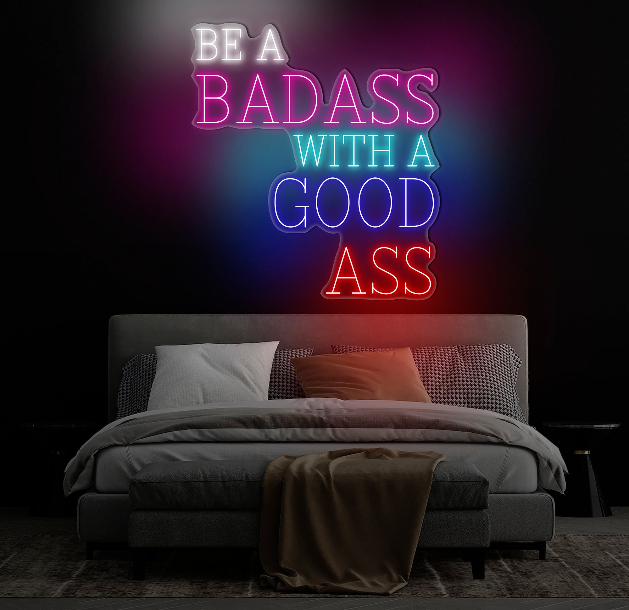 Be A Badass With A Good Ass Neon Sign, Custom Motivational Wall Art, Personalized LED Sign for Home Gym or Office Decor