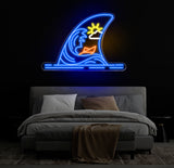 Sunny Ocean Waves Neon Sign, Paper Boat Shark Fin LED Light, Coastal Decor, Beach Bar Sign, Ocean Themed Neon Light, Nautical Home Decor