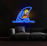 Sunny Ocean Waves Neon Sign, Paper Boat Shark Fin LED Light, Coastal Decor, Beach Bar Sign, Ocean Themed Neon Light, Nautical Home Decor