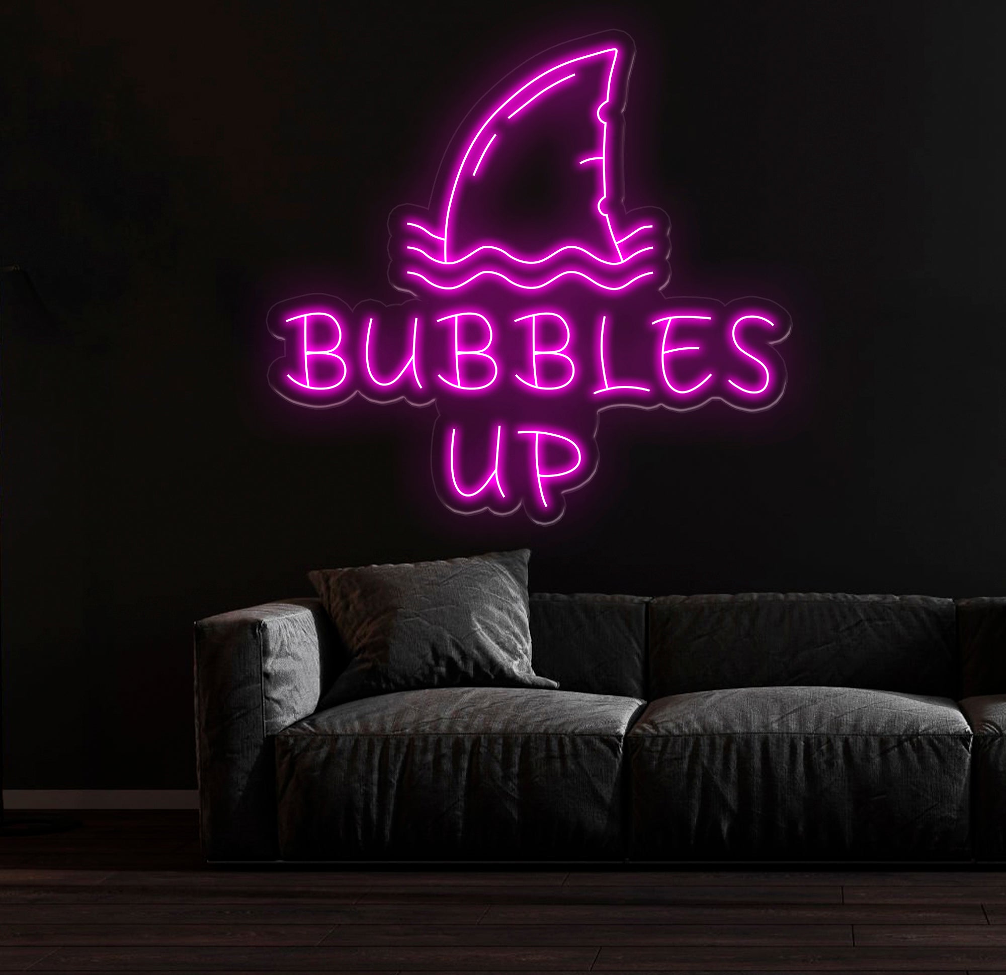 Custom Bubbles Up Neon Sign with Shark Fin Design - Unique Bar Decor, Pool Party Sign, Fun Wall Art for Home or Lounge, Christmas Gifts