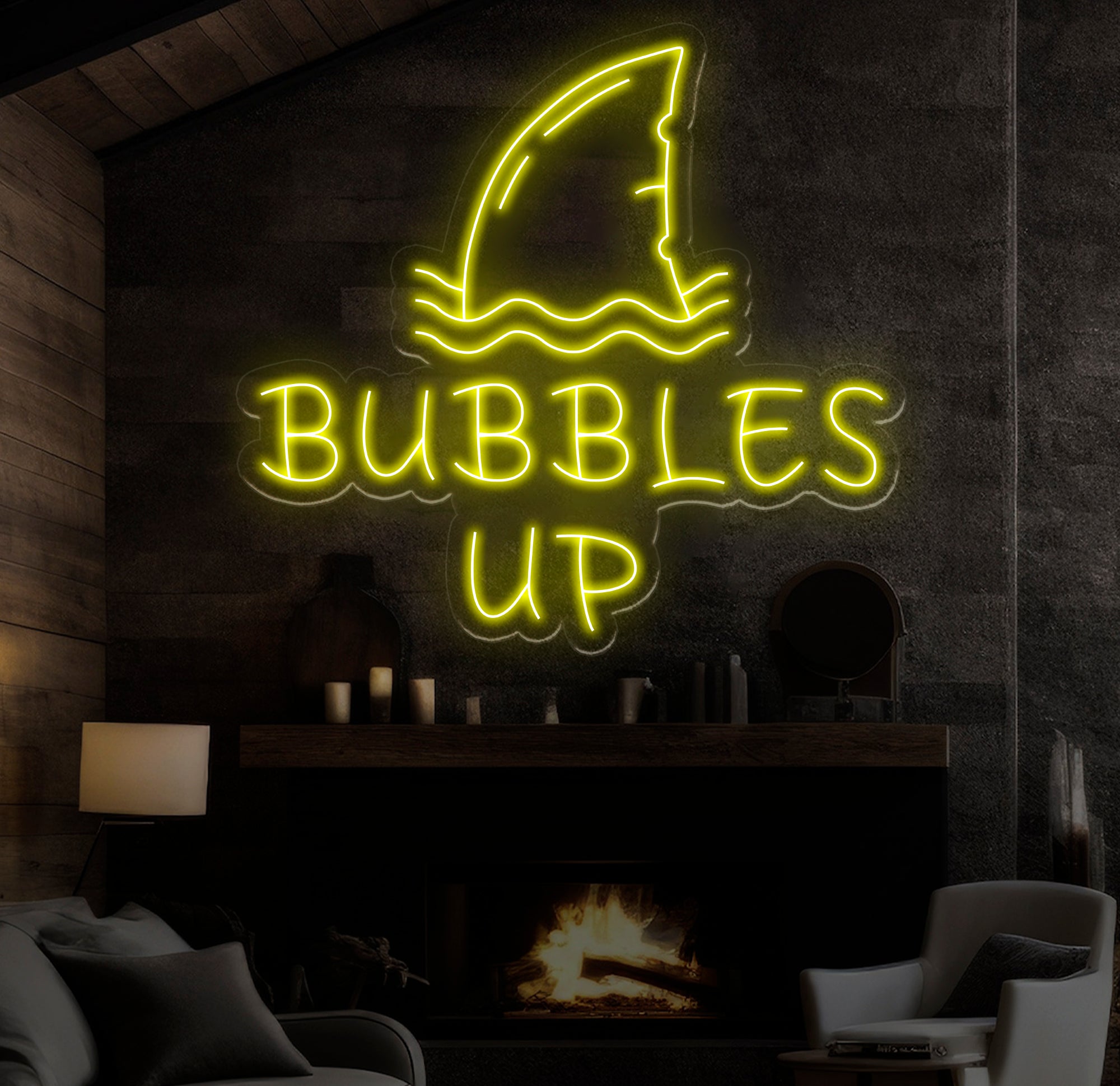 Custom Bubbles Up Neon Sign with Shark Fin Design - Unique Bar Decor, Pool Party Sign, Fun Wall Art for Home or Lounge, Christmas Gifts