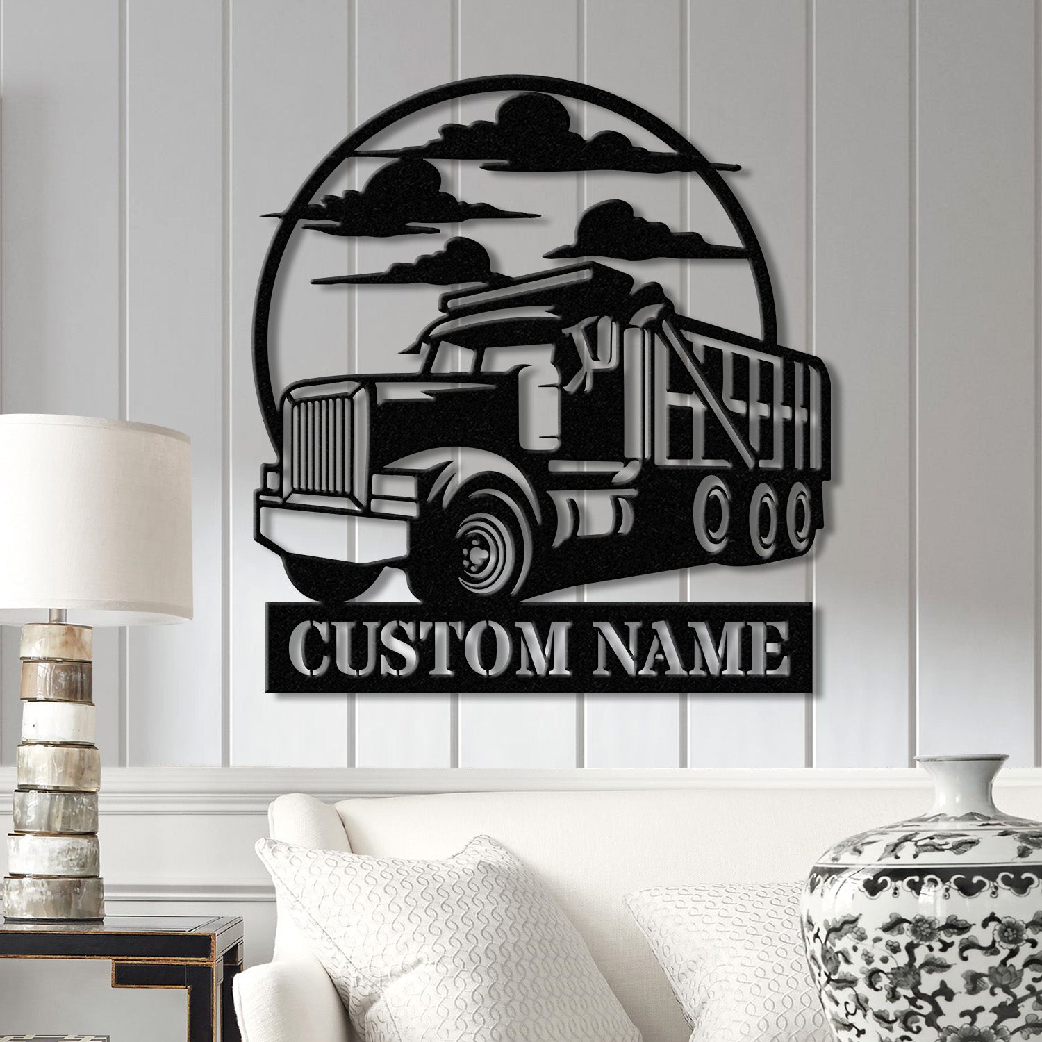 Custom Dump Truck Driver Metal Wall Art with LED Light, Personalized Trucker Name Sign, 18 Wheeler Home Decor, Birthday & Xmas Dad Gift