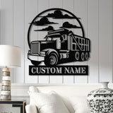 Custom Dump Truck Driver Metal Wall Art with LED Light, Personalized Trucker Name Sign, 18 Wheeler Home Decor, Birthday & Xmas Dad Gift
