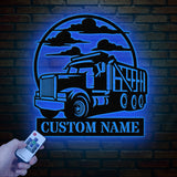 Custom Dump Truck Driver Metal Wall Art with LED Light, Personalized Trucker Name Sign, 18 Wheeler Home Decor, Birthday & Xmas Dad Gift