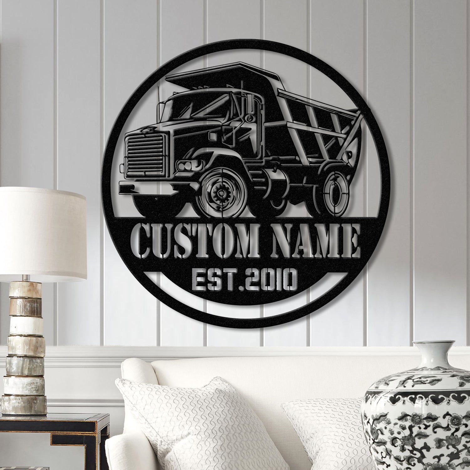 Custom Dump Truck Driver Metal Wall Art with LED Light, Personalized Trucker Name Sign, 18 Wheeler Home Decor, Birthday & Xmas Dad Gift