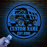 Custom Dump Truck Driver Metal Wall Art with LED Light, Personalized Trucker Name Sign, 18 Wheeler Home Decor, Birthday & Xmas Dad Gift