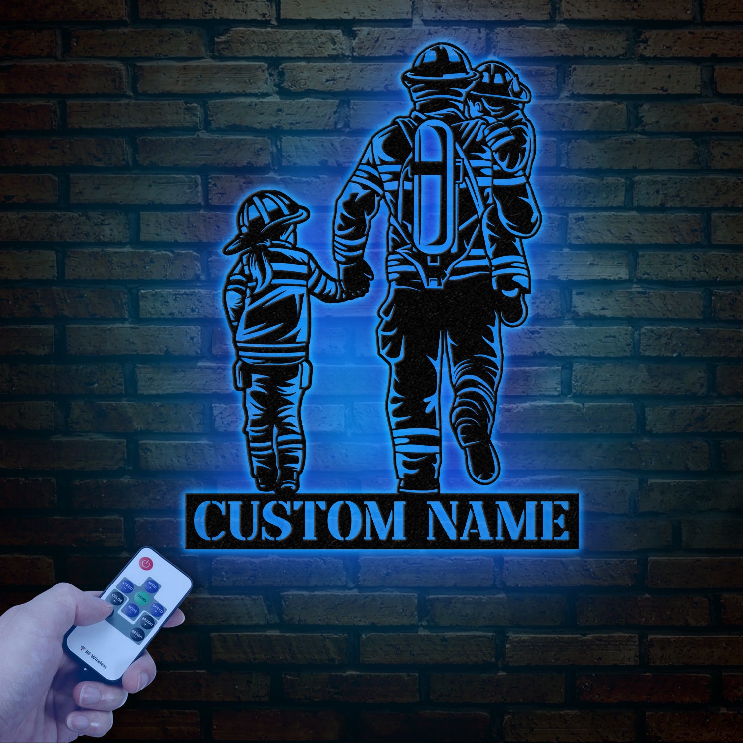 Custom Father's Gift Metal Sign - Firefighter Wall Art with LED Light - Personalized Dad Sign from Son or Daughter - Father's Day Idea