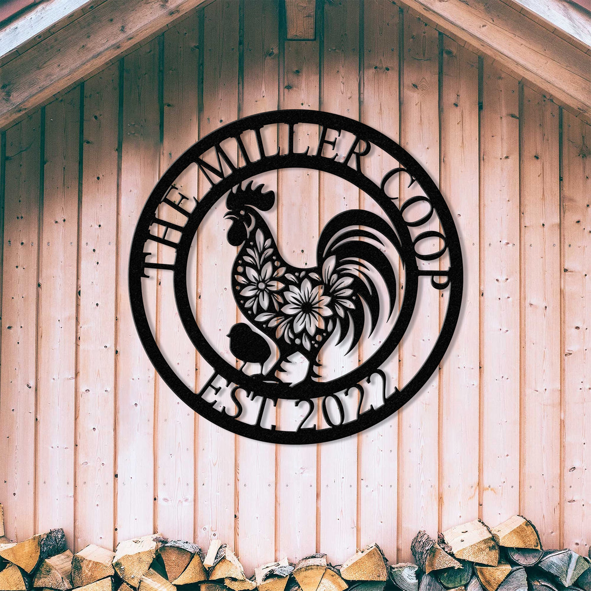Custom Floral Chicken Coop Name Sign with LED Light, Personalized Metal Hen House Sign, Rooster Yard Art, Farmhouse & Farm Name Metal Sign