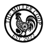 Custom Floral Chicken Coop Name Sign with LED Light, Personalized Metal Hen House Sign, Rooster Yard Art, Farmhouse & Farm Name Metal Sign