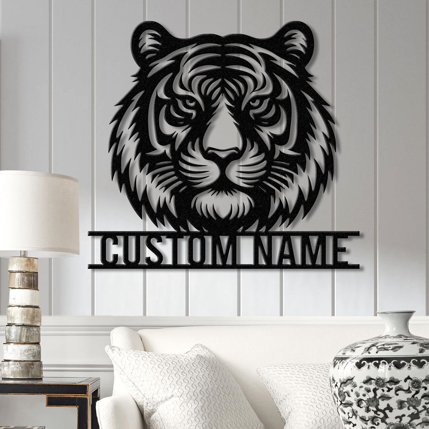 Personalized Tiger Head Metal Sign with LED Light - Tiger Lover Name Sign - Wild Animal Wall Art - Home Decor & Wildlife Gift
