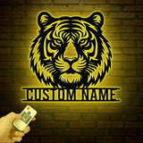 Personalized Tiger Head Metal Sign with LED Light - Tiger Lover Name Sign - Wild Animal Wall Art - Home Decor & Wildlife Gift