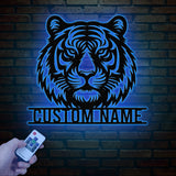 Personalized Tiger Head Metal Sign with LED Light - Tiger Lover Name Sign - Wild Animal Wall Art - Home Decor & Wildlife Gift