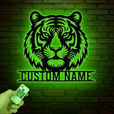 Personalized Tiger Head Metal Sign with LED Light - Tiger Lover Name Sign - Wild Animal Wall Art - Home Decor & Wildlife Gift