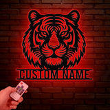 Personalized Tiger Head Metal Sign with LED Light - Tiger Lover Name Sign - Wild Animal Wall Art - Home Decor & Wildlife Gift