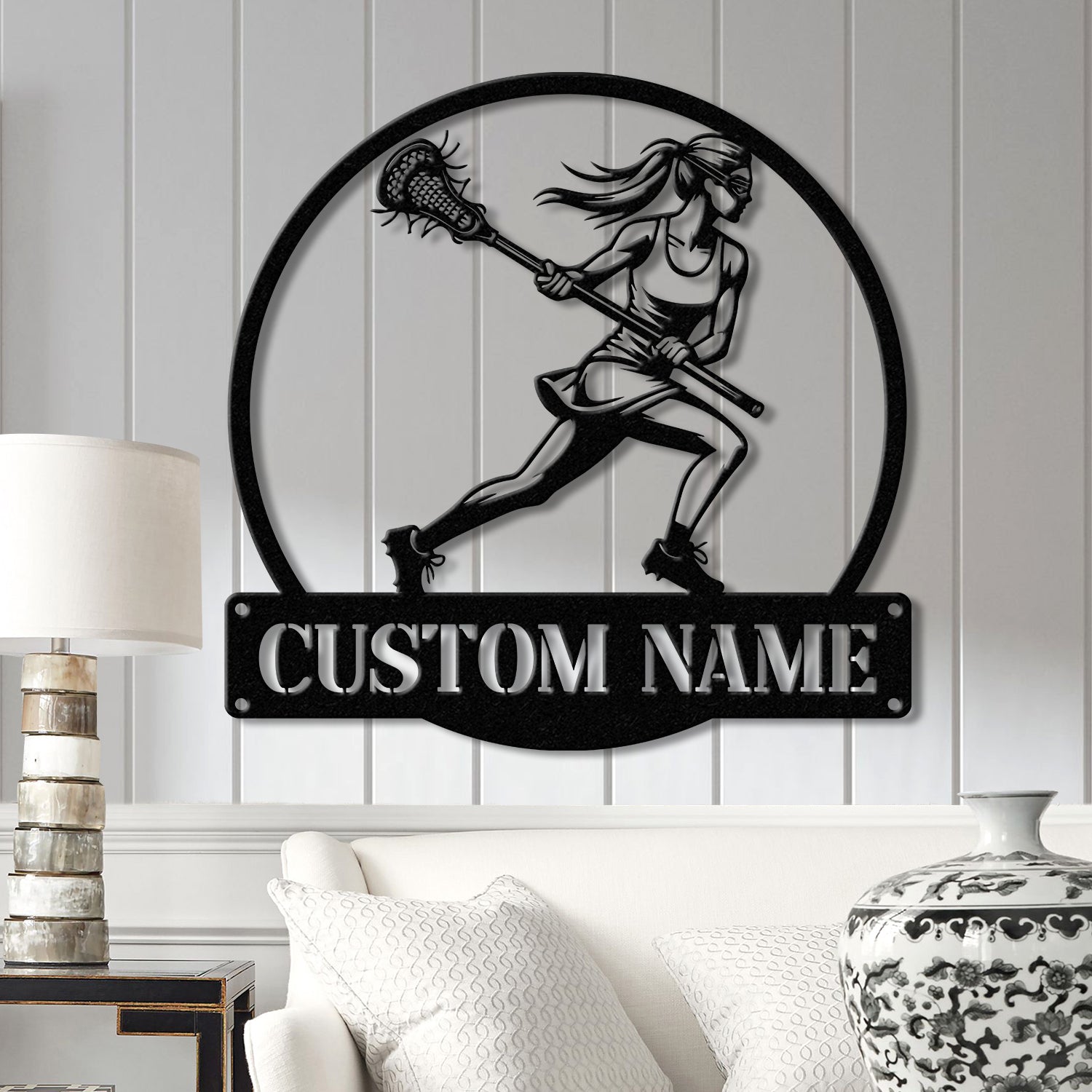 Custom Female Lacrosse Metal Sign with LED Lights - Personalized Lacrosse Player Name Sign - Lacrosse Girl Gift & Sports Decor