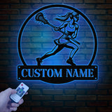 Custom Female Lacrosse Metal Sign with LED Lights - Personalized Lacrosse Player Name Sign - Lacrosse Girl Gift & Sports Decor
