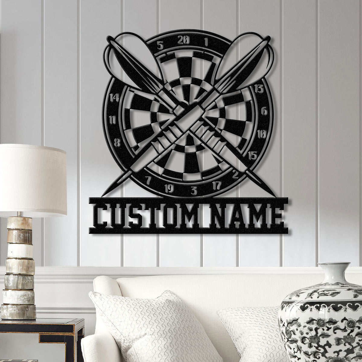 Custom LED Dartboard Metal Sign - Personalized Dart Player Name Wall Art - Game Room Decor - Sports Wall Hanging for Home