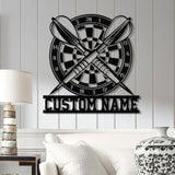 Custom LED Dartboard Metal Sign - Personalized Dart Player Name Wall Art - Game Room Decor - Sports Wall Hanging for Home